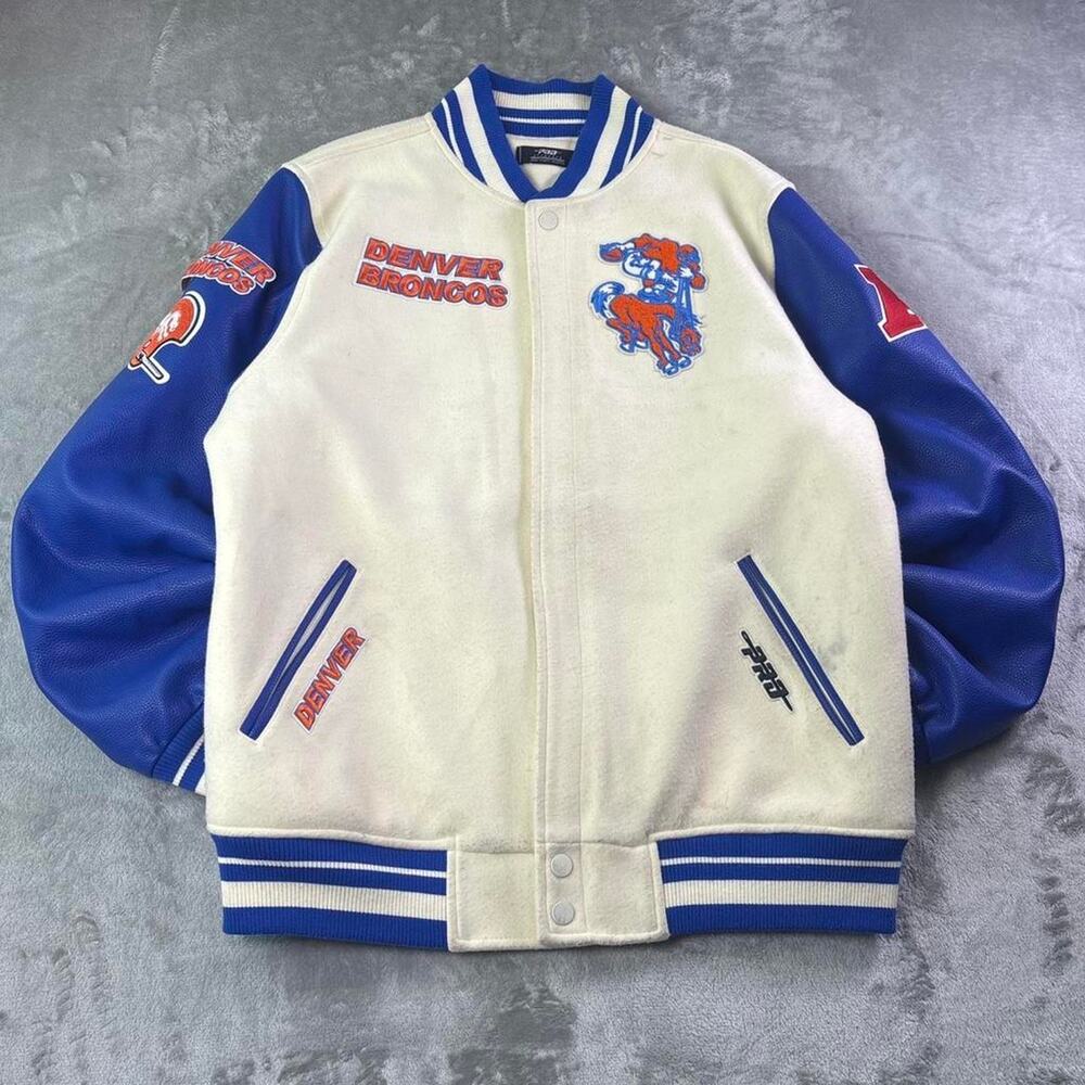 Denver Broncos Retro Classic Varsity Jacket Mens XL Wool NFL Blue White